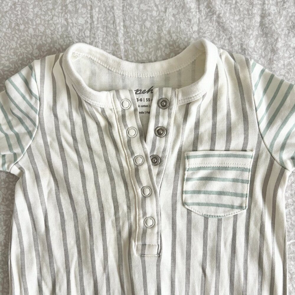 NEW Pehr Baby Boy striped onesie 3 - 6 months organic cotton white blue - Picture 2 of 5